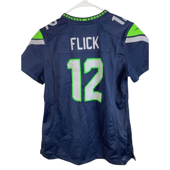 Womens M Seattle Seahawks NFL On Field Navy Game Jersey EUC 12 FLICK  EUC 8320 - Picture 2 of 8